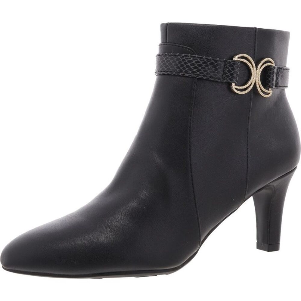 LifeStride Womens Guild 2 Black Faux Leather Embellished Booties Shoes New
